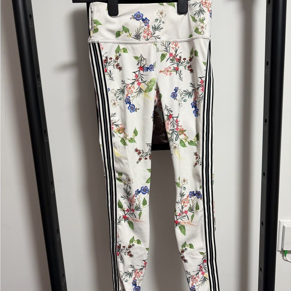 ATHLETA Floral High-Waist Athleisure Leggings with Side Stripe